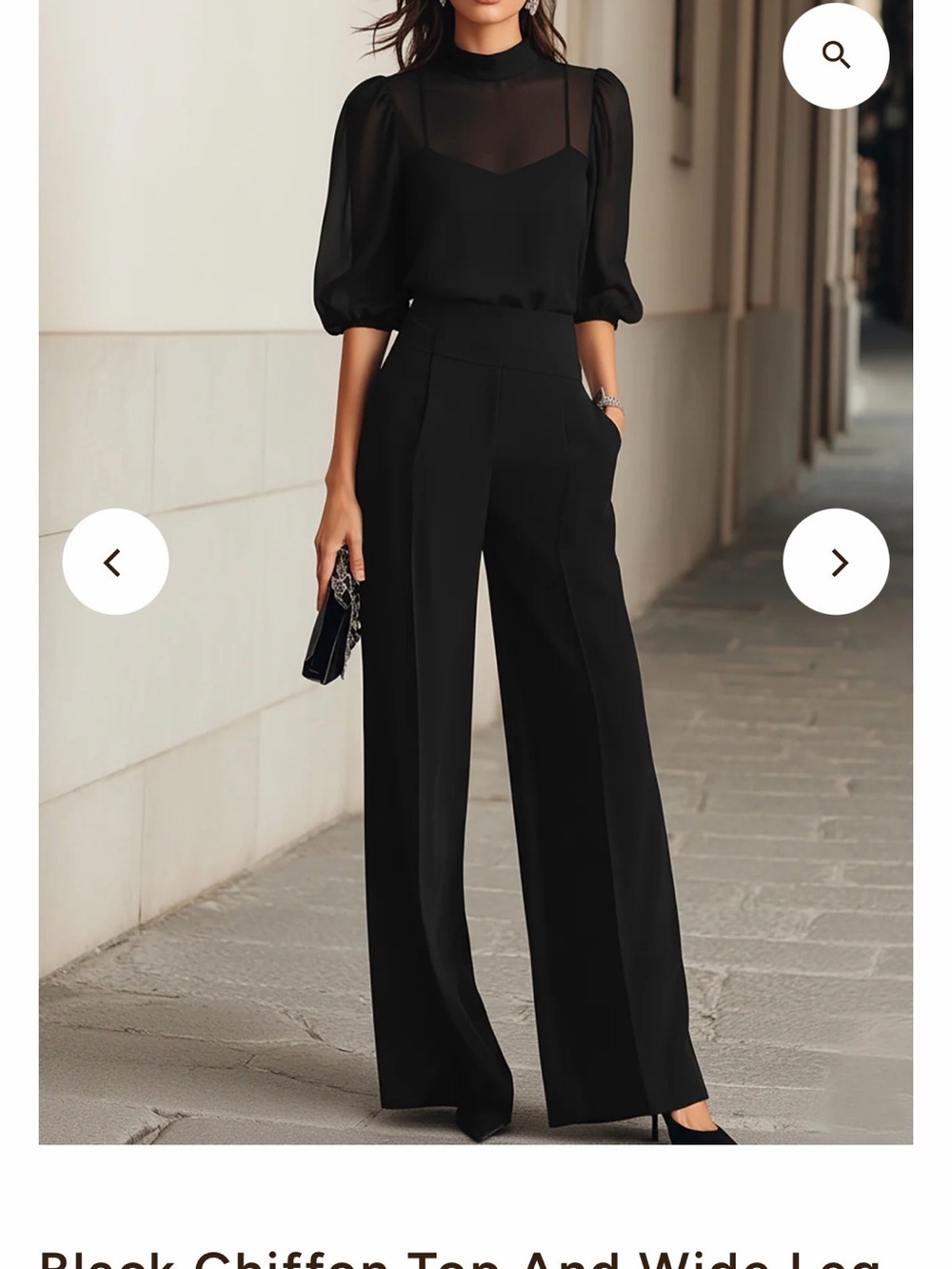 Elegant 3-piece Black High-Waist Wide-Leg Pant and top set for Women